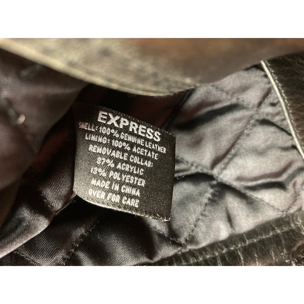 Express Biker Moto Jacket Women L Black Genuine Leather Belted Asymmetrical Y2K - Picture 5 of 8